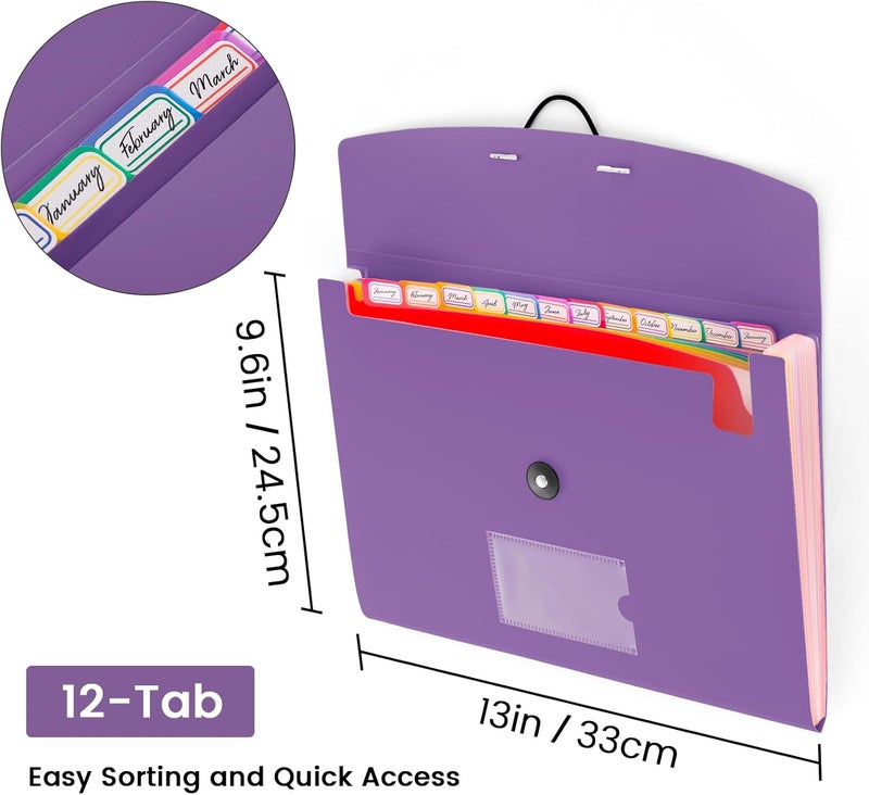RIEJIN 13 Pocket Accordion File Organizer with Elastic Closure, Expanding File Folder for Letter Size A4 Papers, Ideal for Home, Office Supplies, College Essentials - Purple - Image 2